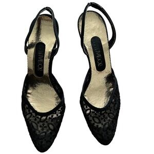 Black Lace Pointed Toe Slingback Kitten Heels Women's Shoes 6